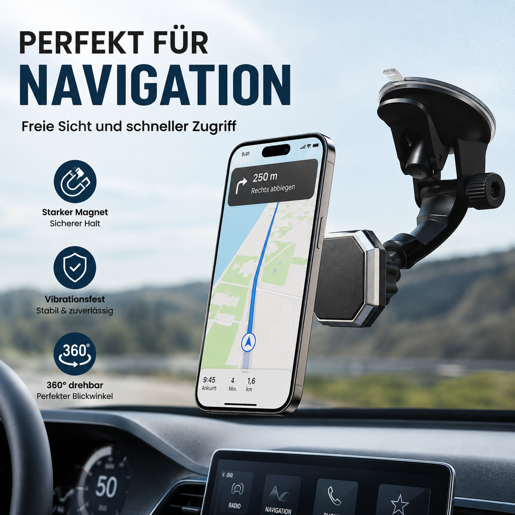 Magnetischer Auto-Handyhalter mit Saugnapf – flexibel verstellbar