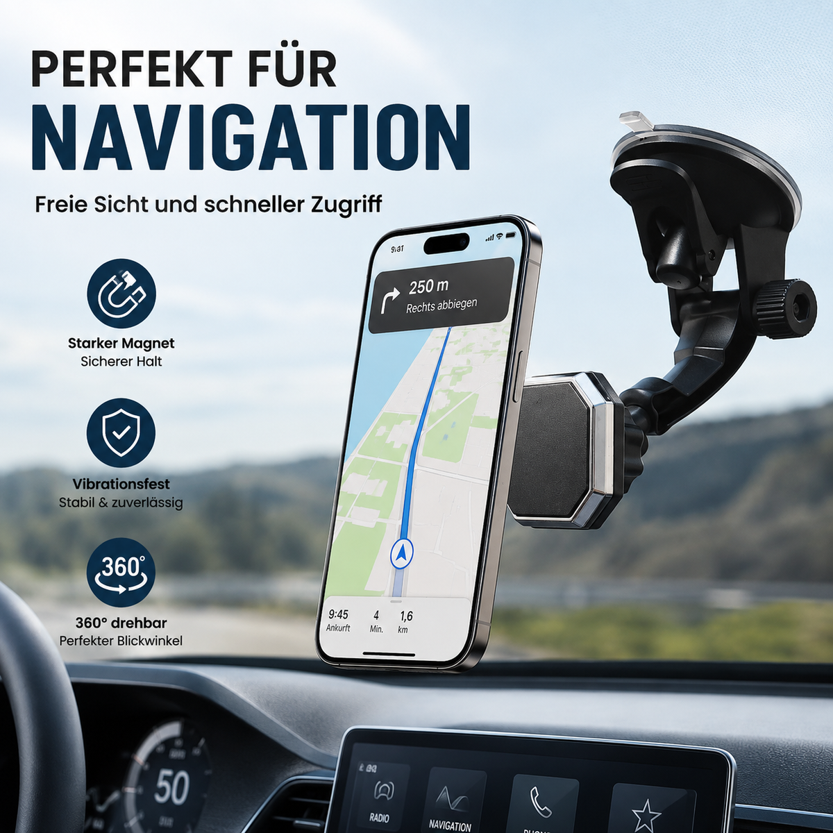 Magnetischer Auto-Handyhalter mit Saugnapf – flexibel verstellbar