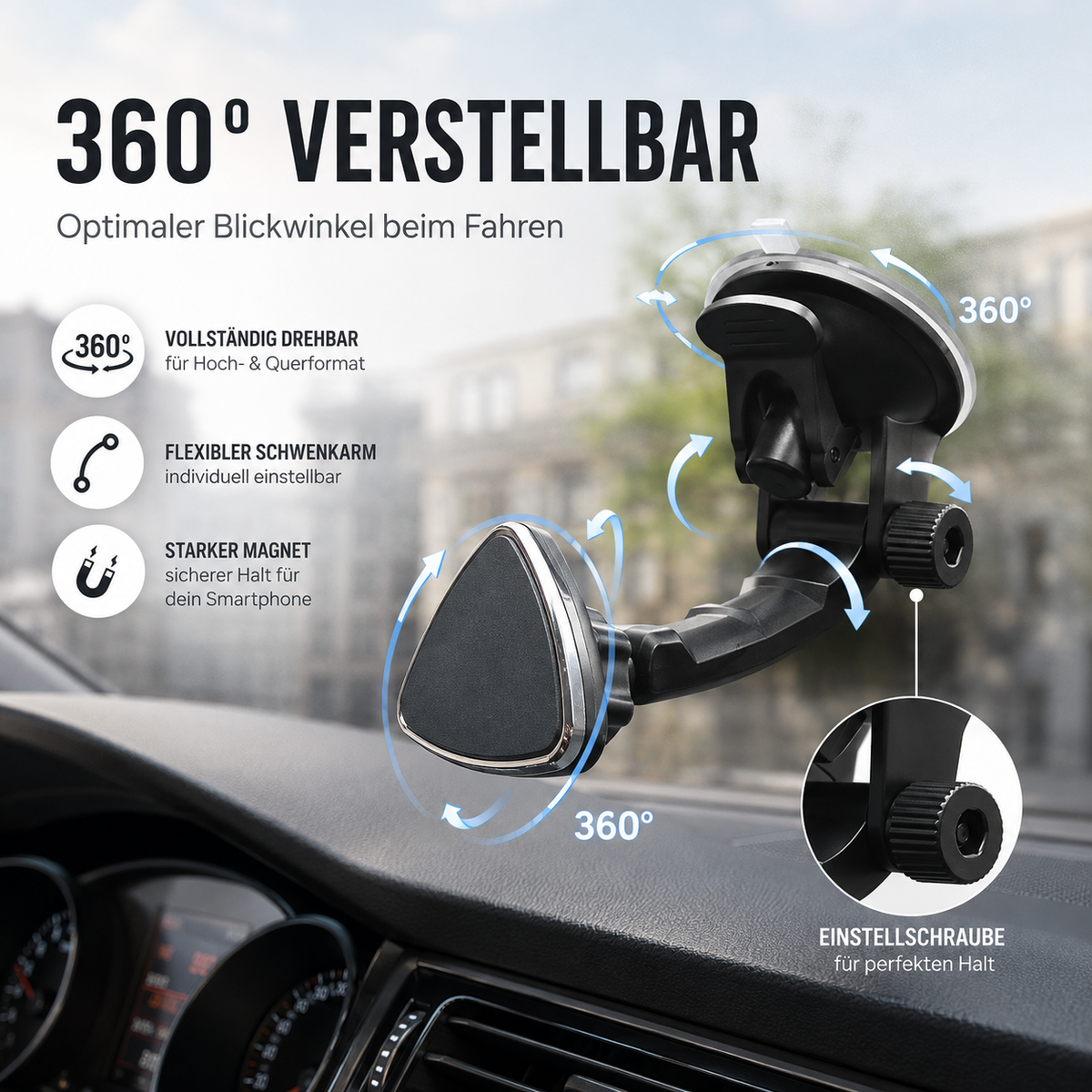 Magnetischer Auto-Handyhalter mit Saugnapf – flexibel verstellbar