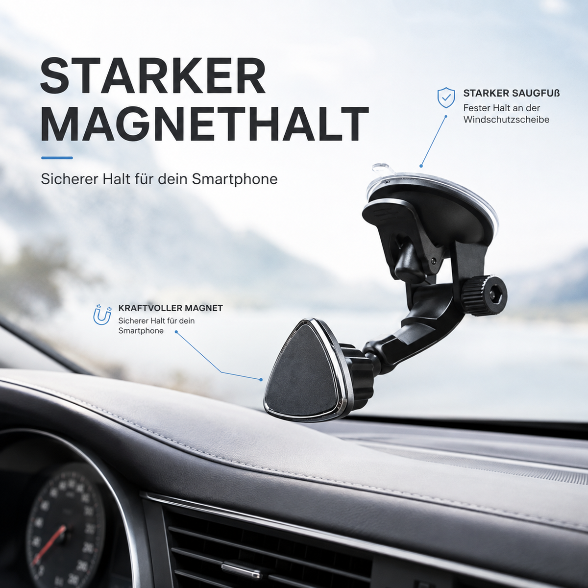 Magnetischer Auto-Handyhalter mit Saugnapf – flexibel verstellbar