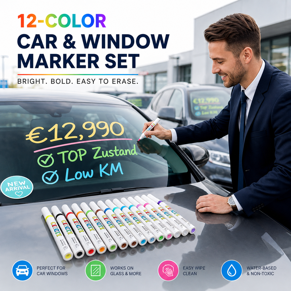12er Set abwischbare Flüssigkreide-Marker für Fahrzeugoberflächen und Glas