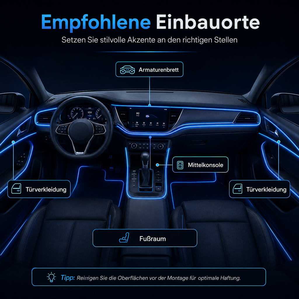 FlexGlow Auto Ambientebeleuchtung – Flexible Neon-Lichtleiste 1–5 m