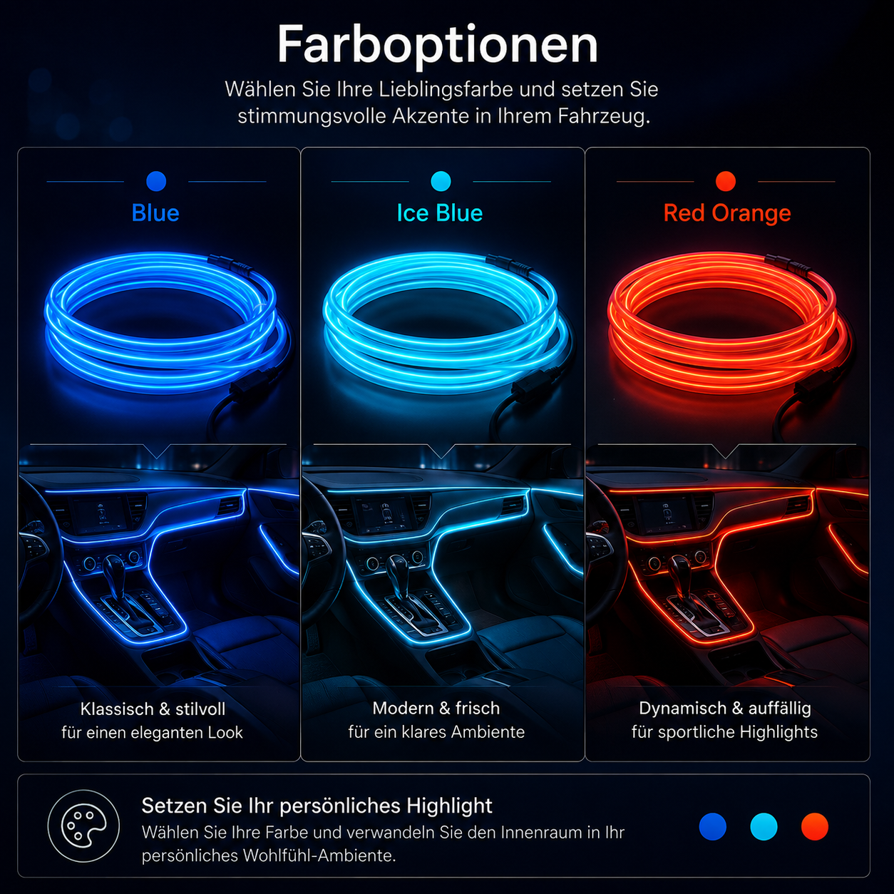 FlexGlow Auto Ambientebeleuchtung – Flexible Neon-Lichtleiste 1–5 m