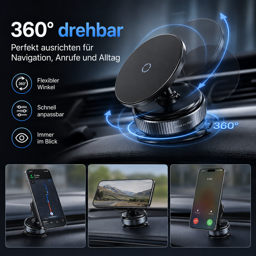 Magnetische Vakuum-Handyhalterung fürs Auto – 360° drehbar