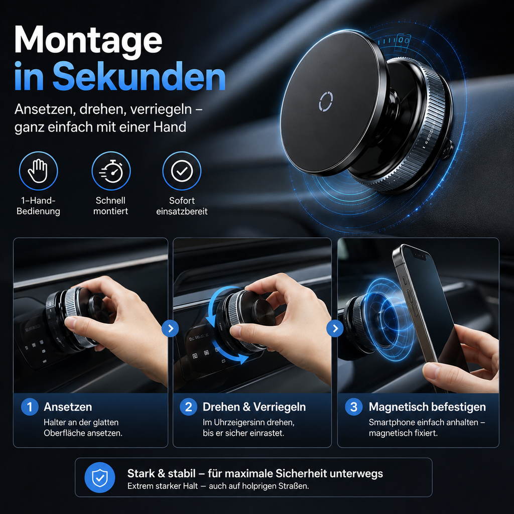 Magnetische Vakuum-Handyhalterung fürs Auto – 360° drehbar
