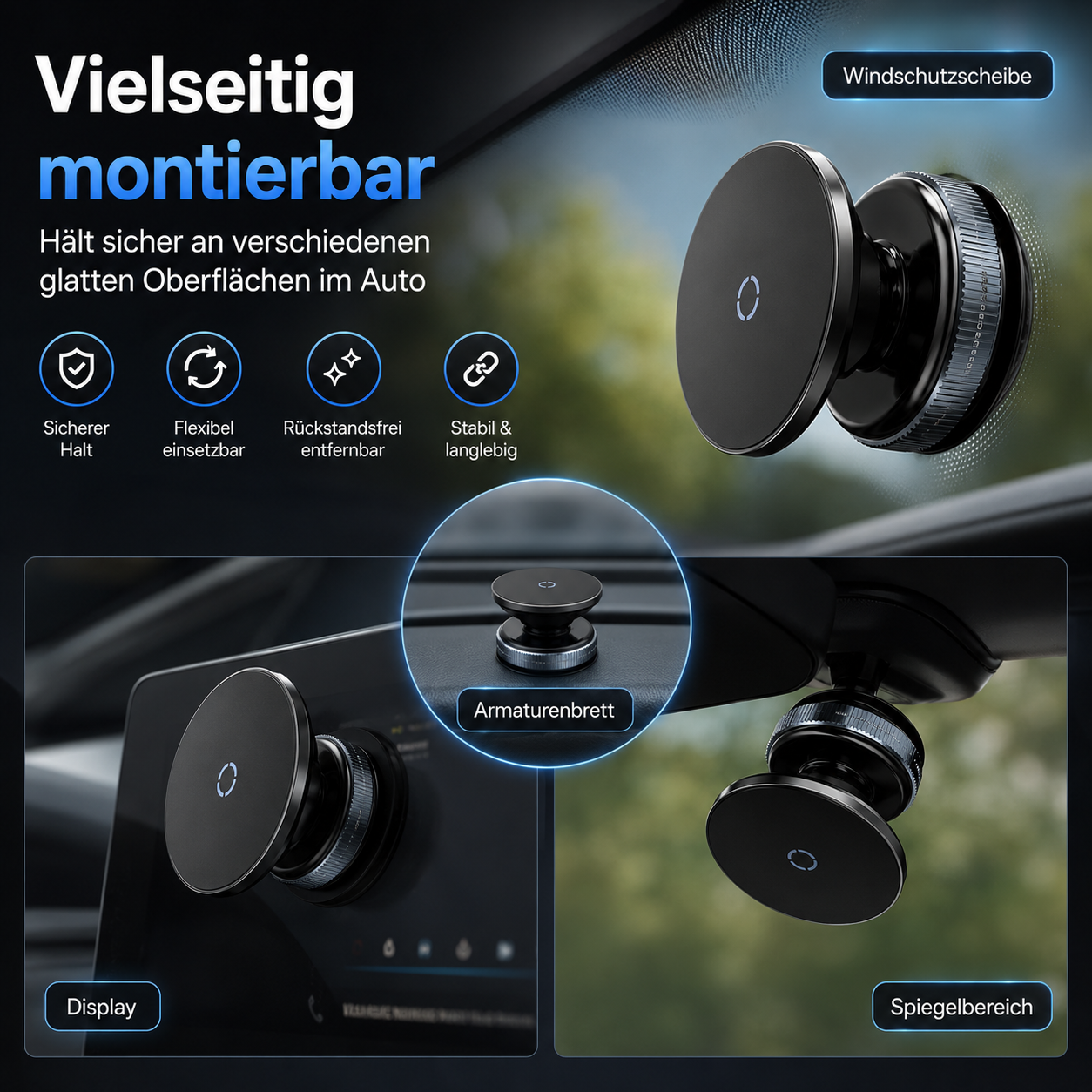 Magnetische Vakuum-Handyhalterung fürs Auto – 360° drehbar