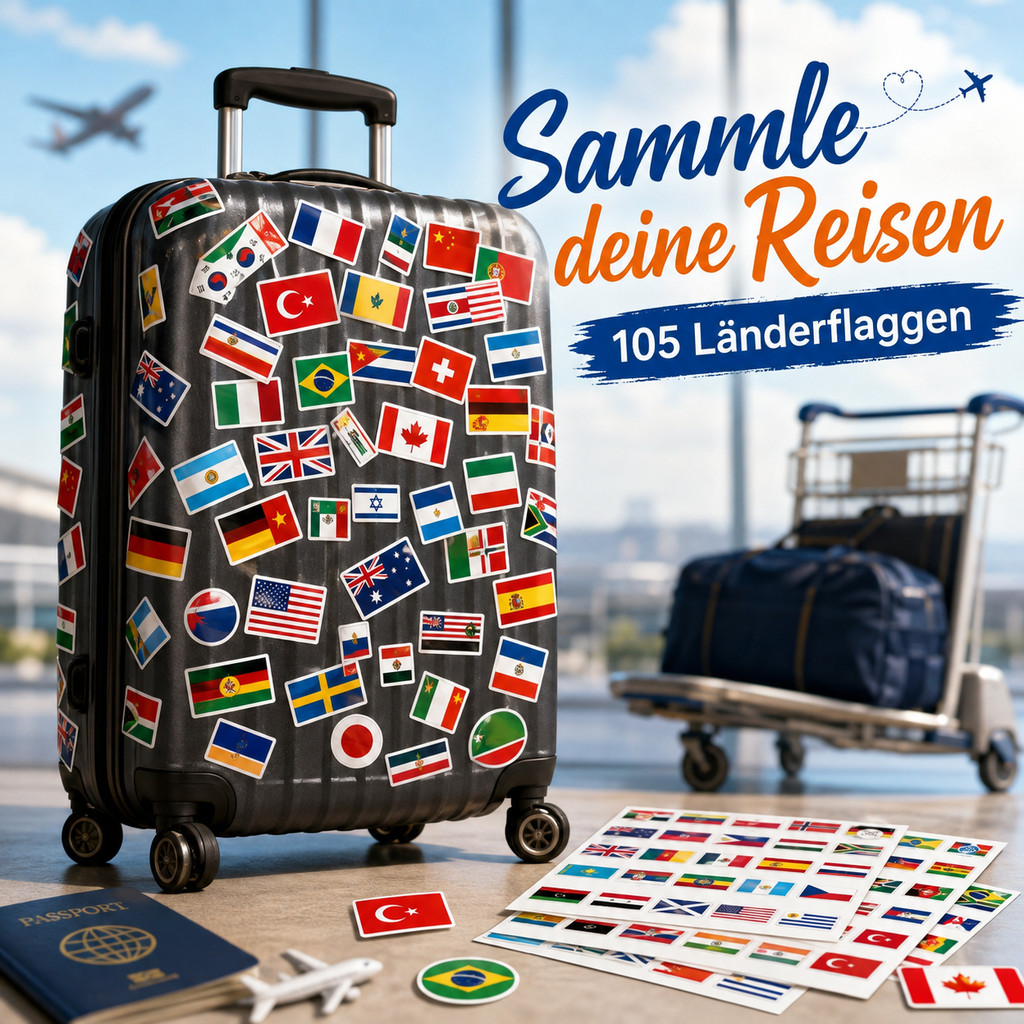 105 Flaggen Sticker Set – wasserfeste Länder-Aufkleber