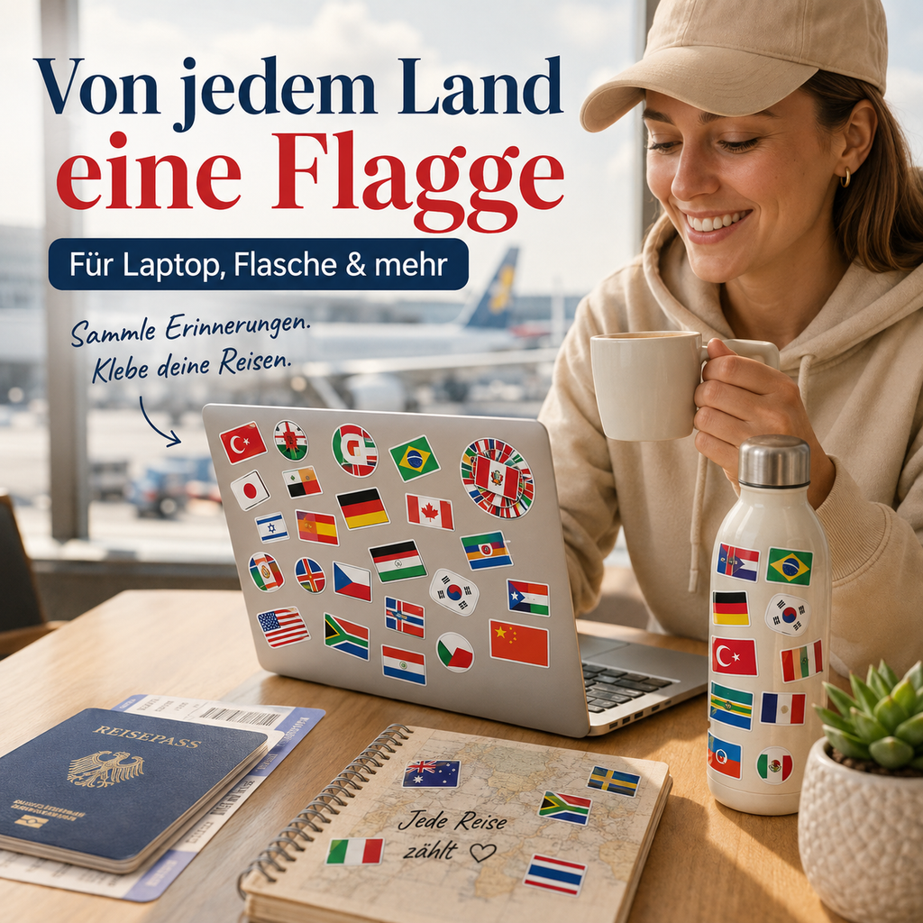 105 Flaggen Sticker Set – wasserfeste Länder-Aufkleber
