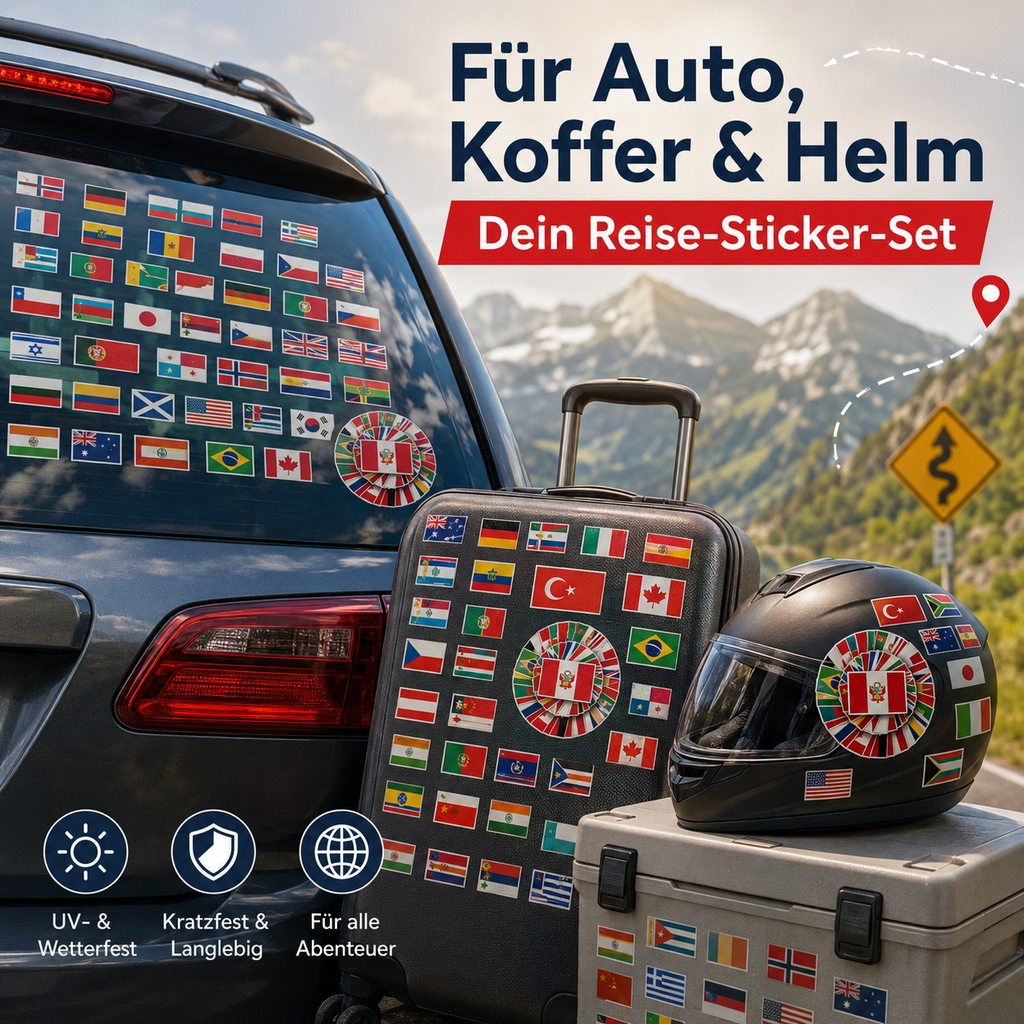 105 Flaggen Sticker Set – wasserfeste Länder-Aufkleber