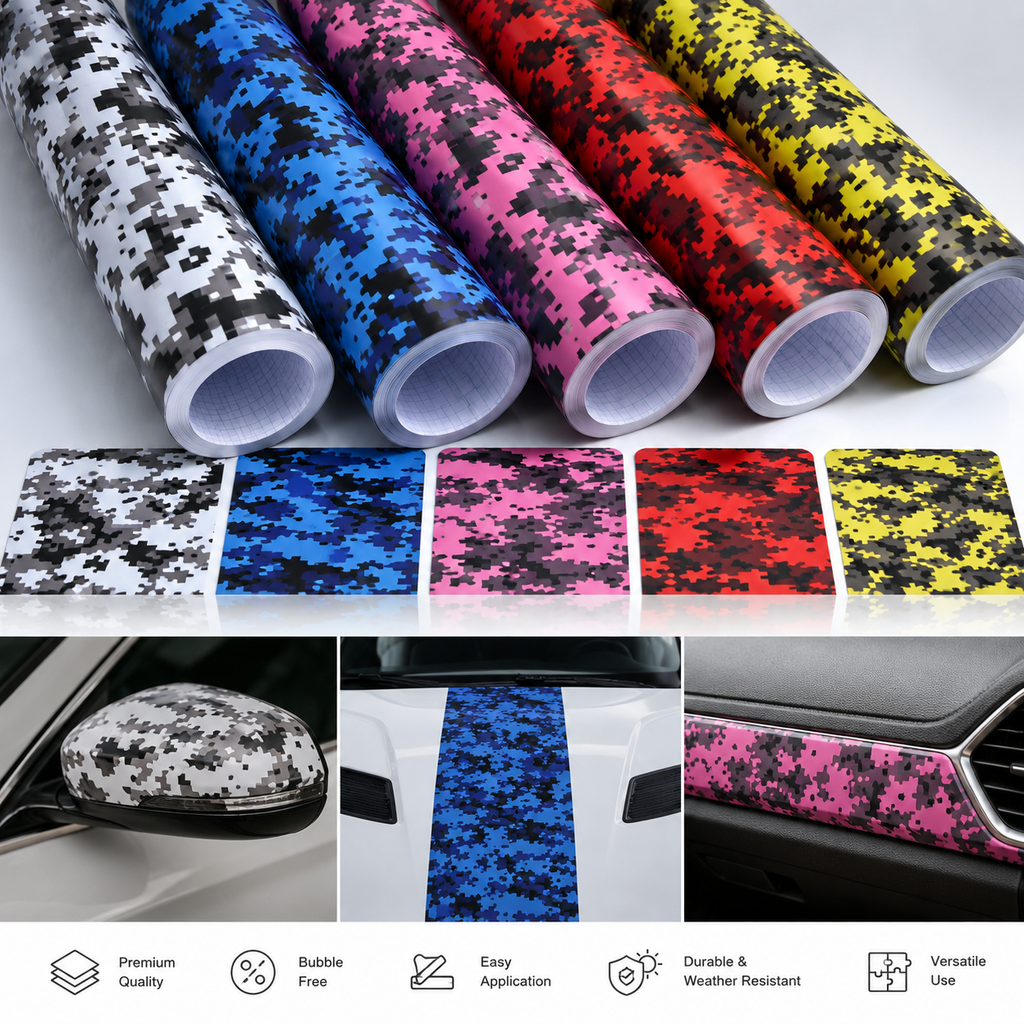 Camouflage Auto-Folie – Selbstklebende Dekorfolie im Pixel-Design
