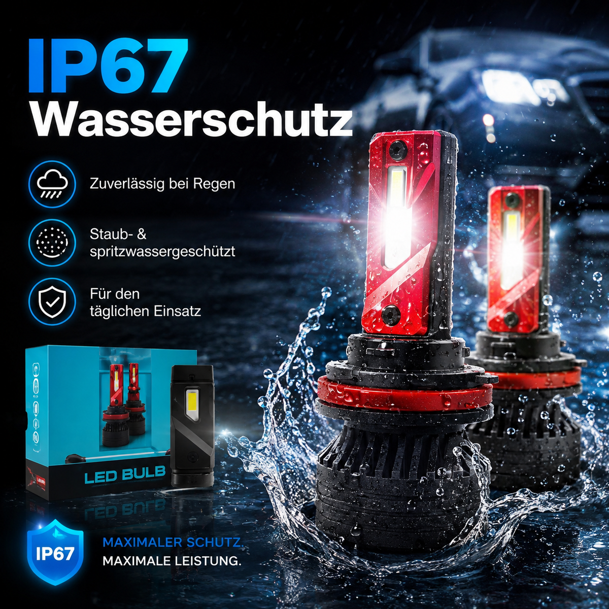 LED Scheinwerferlampen 10000LM – 45W, 6500K, IP67