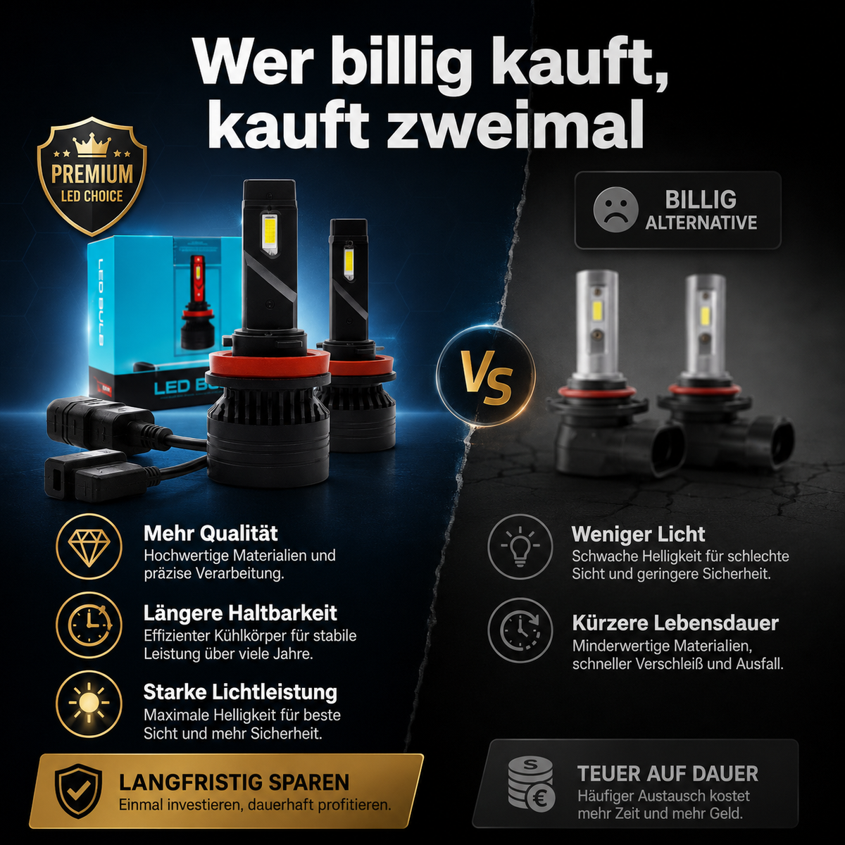 LED Scheinwerferlampen 10000LM – 45W, 6500K, IP67
