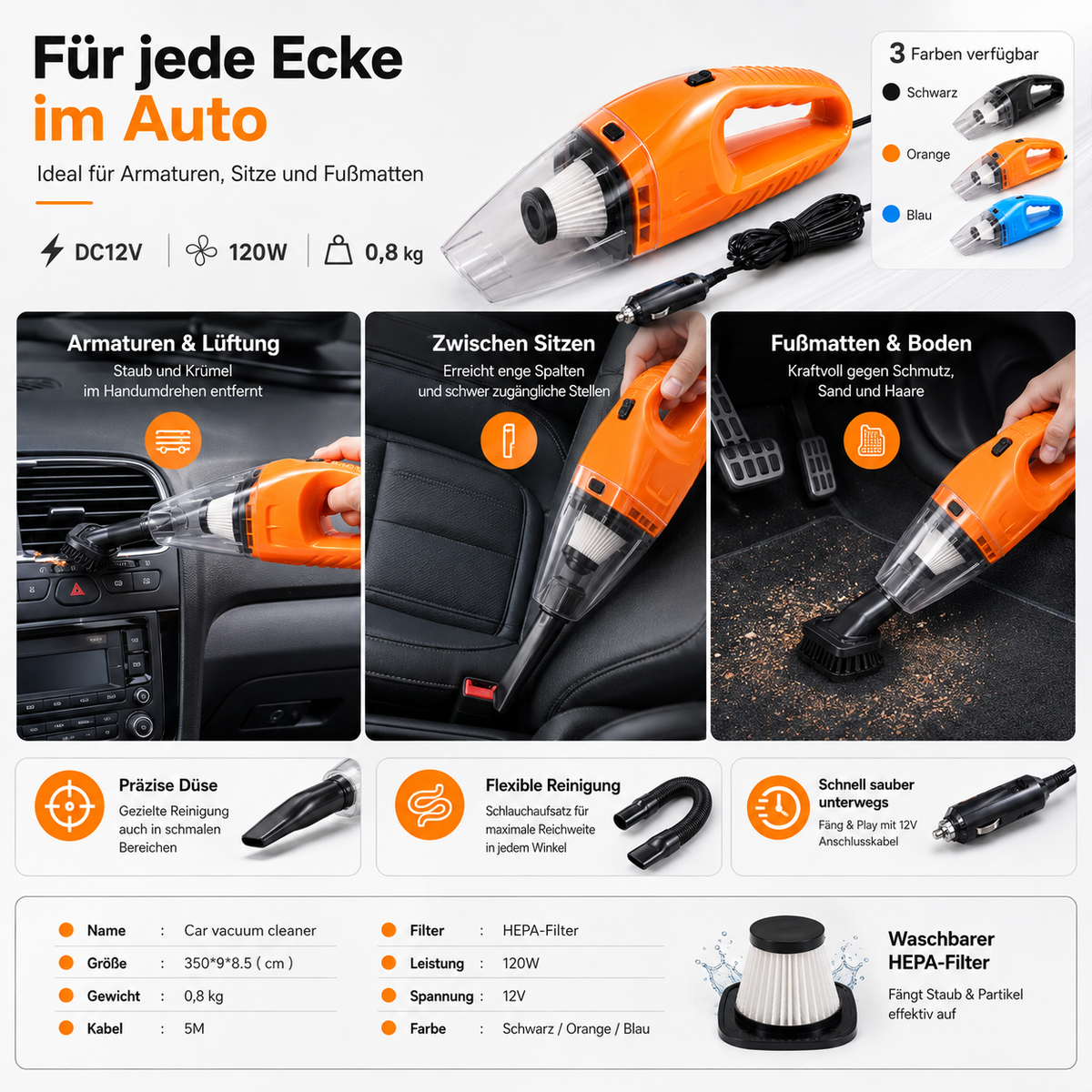 Kompakter 12V Auto-Staubsauger – Handlich & Leistungsstark