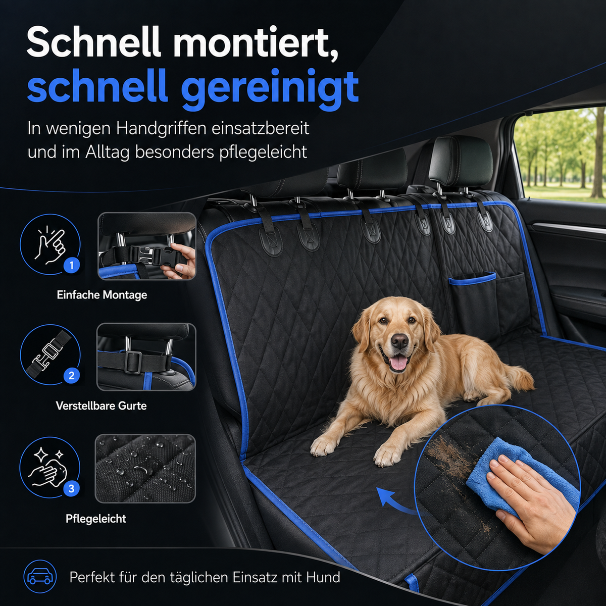Premium Autoschondecke für Hunde – Rücksitzschutz gegen Schmutz & Tierhaare
