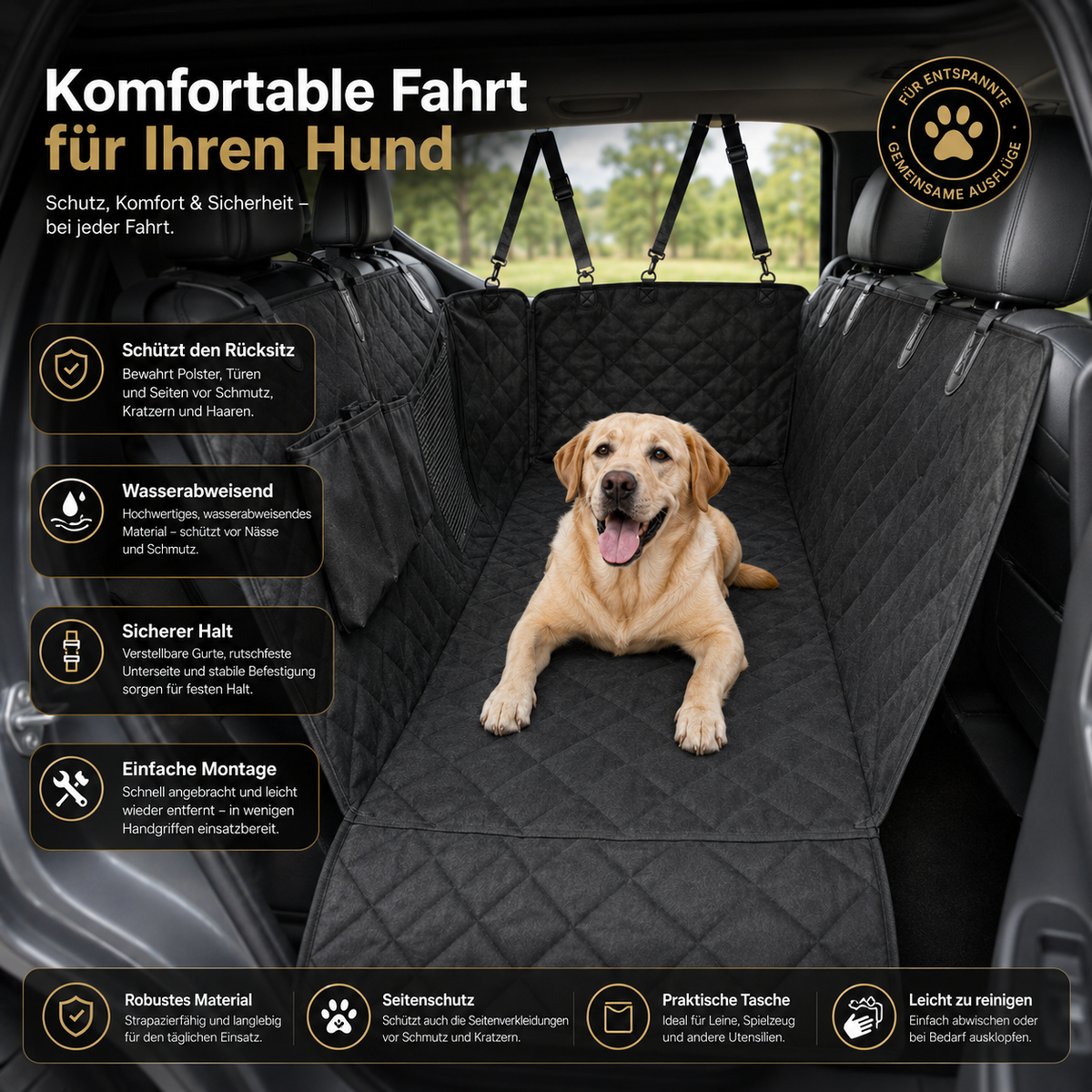 Premium Autoschondecke für Hunde – Rücksitzschutz gegen Schmutz & Tierhaare