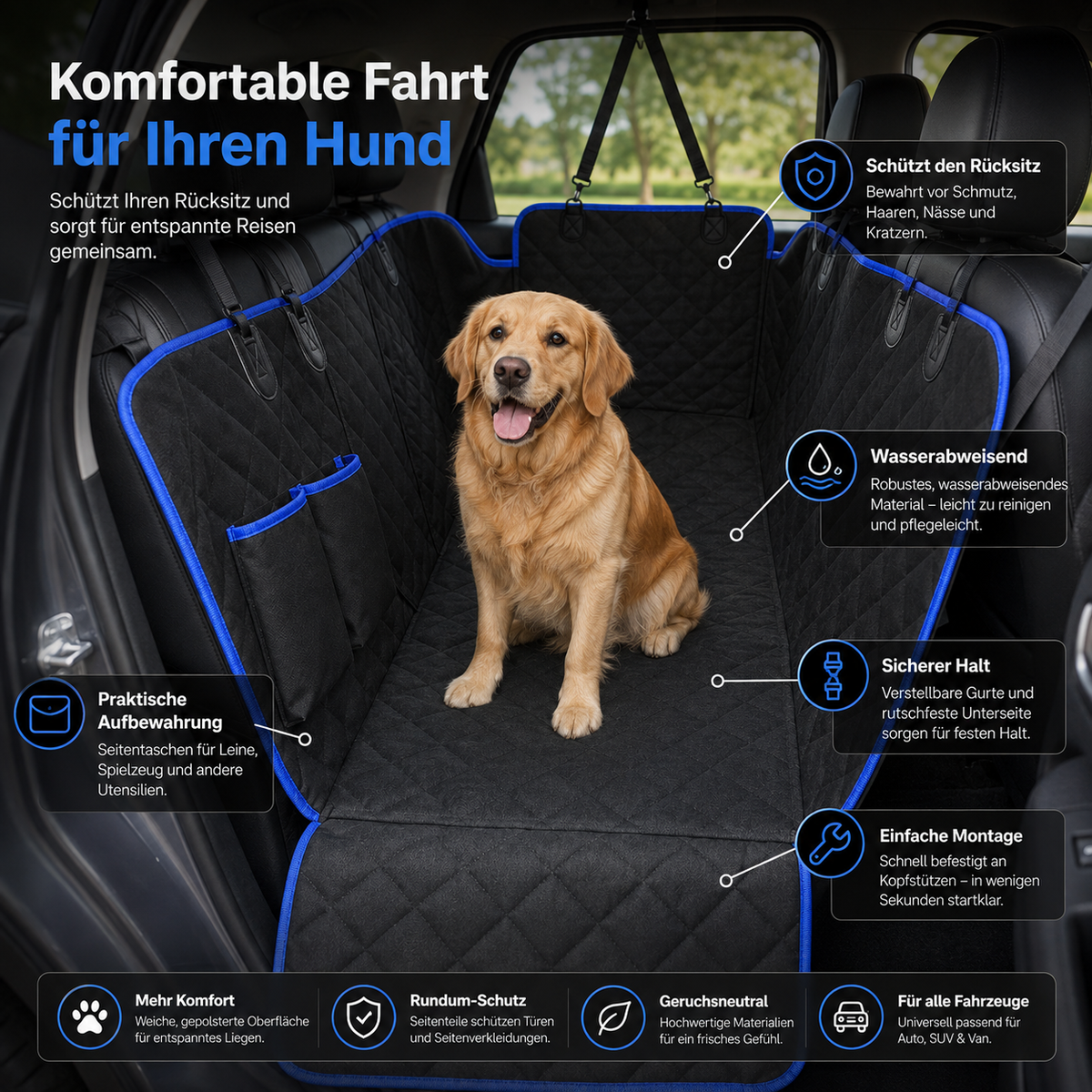 Premium Autoschondecke für Hunde – Rücksitzschutz gegen Schmutz & Tierhaare