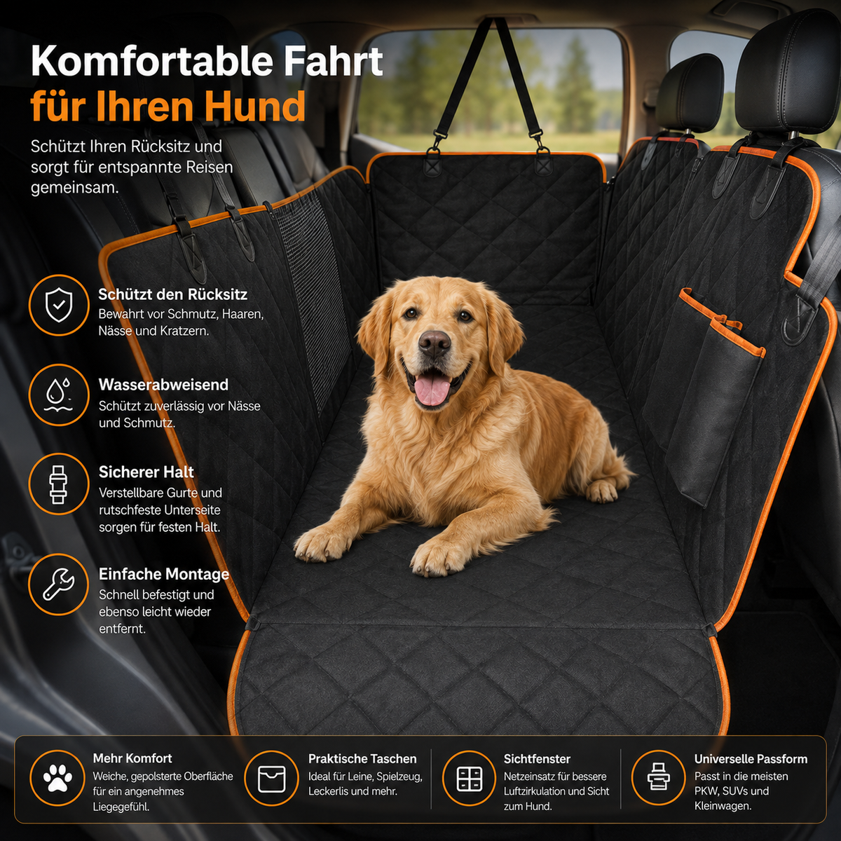 Premium Autoschondecke für Hunde – Rücksitzschutz gegen Schmutz & Tierhaare