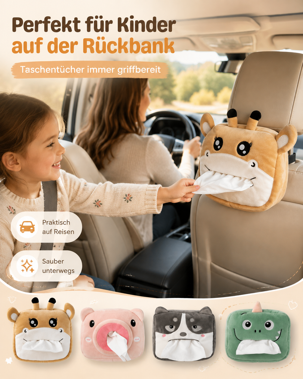 Lustige Auto-Taschentuchbox zum Aufhängen – Cartoon-Design für die Kopfstütze