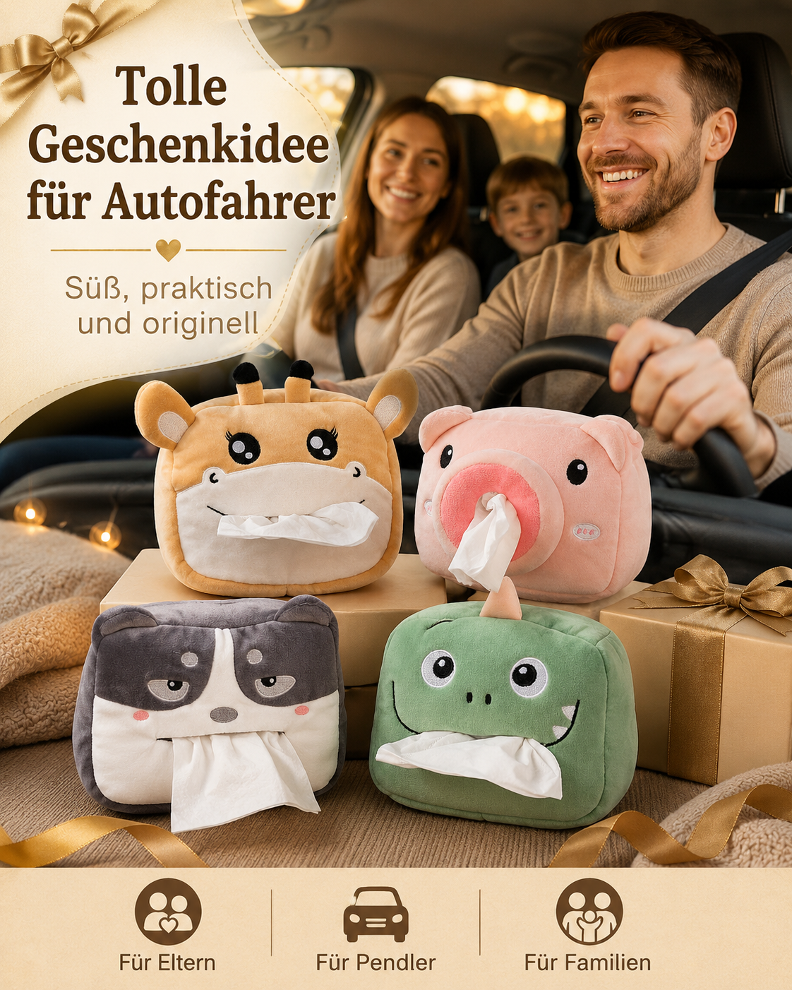 Lustige Auto-Taschentuchbox zum Aufhängen – Cartoon-Design für die Kopfstütze