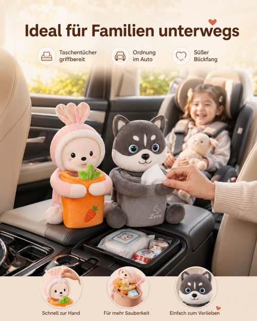 2-in-1 Auto Taschentuchbox & Mini-Mülleimer – Süßer Tier-Organizer für die Mittelarmlehne