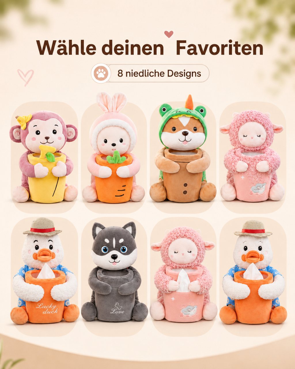 2-in-1 Auto Taschentuchbox & Mini-Mülleimer – Süßer Tier-Organizer für die Mittelarmlehne