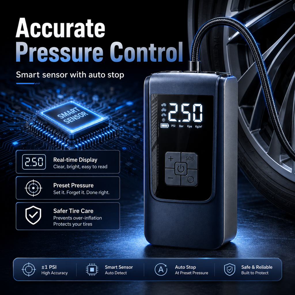 CENRR Digitaler Auto-Reifenkompressor – Kabellos, LCD & 12-V-Option