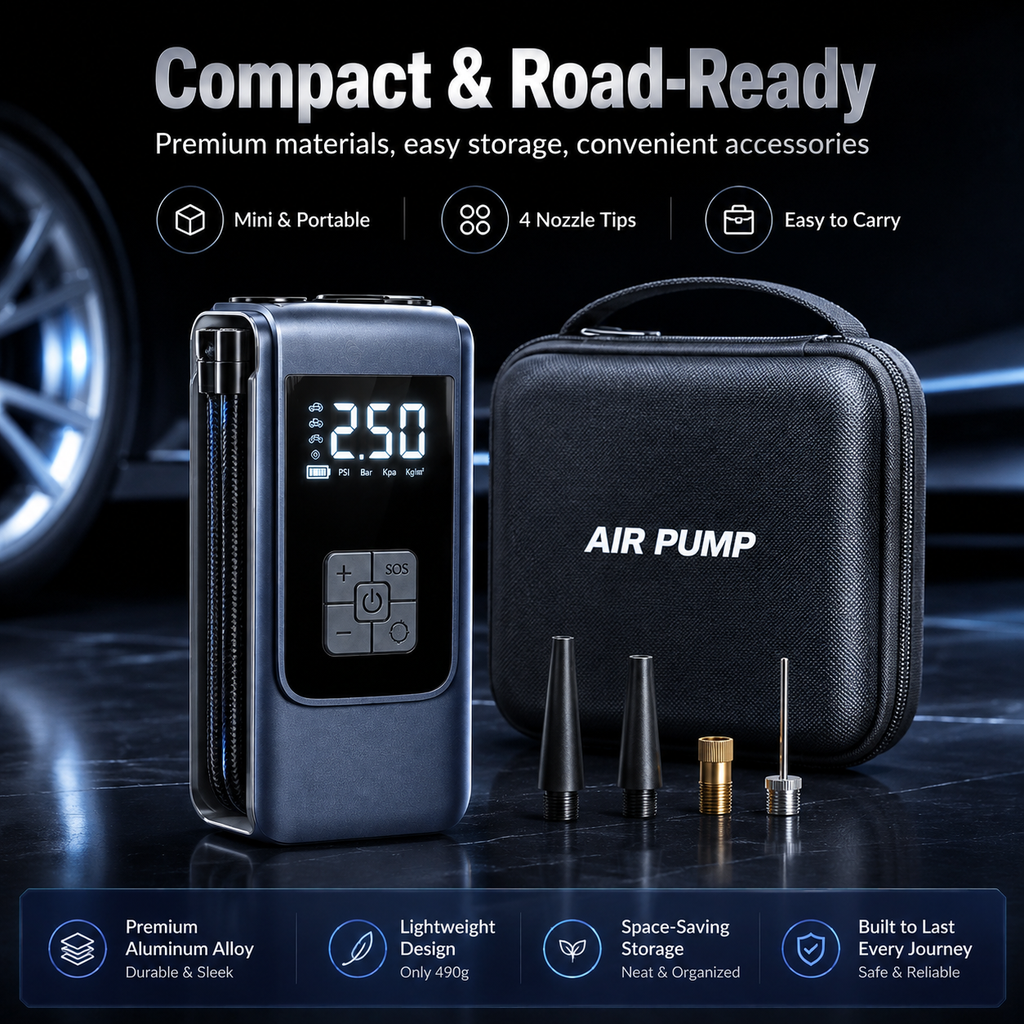 CENRR Digitaler Auto-Reifenkompressor – Kabellos, LCD & 12-V-Option
