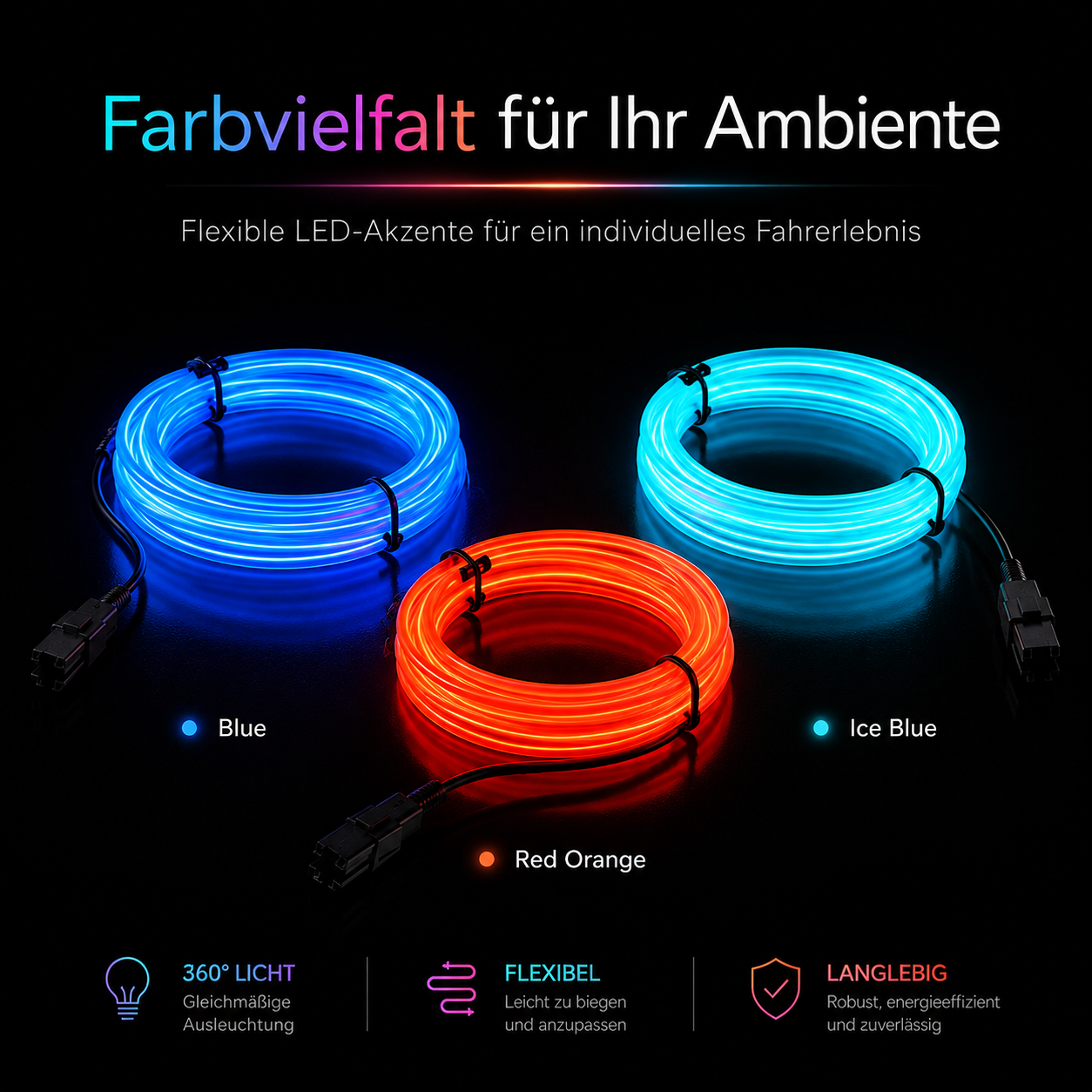 FlexGlow Auto Ambientebeleuchtung – Flexible Neon-Lichtleiste 1–5 m